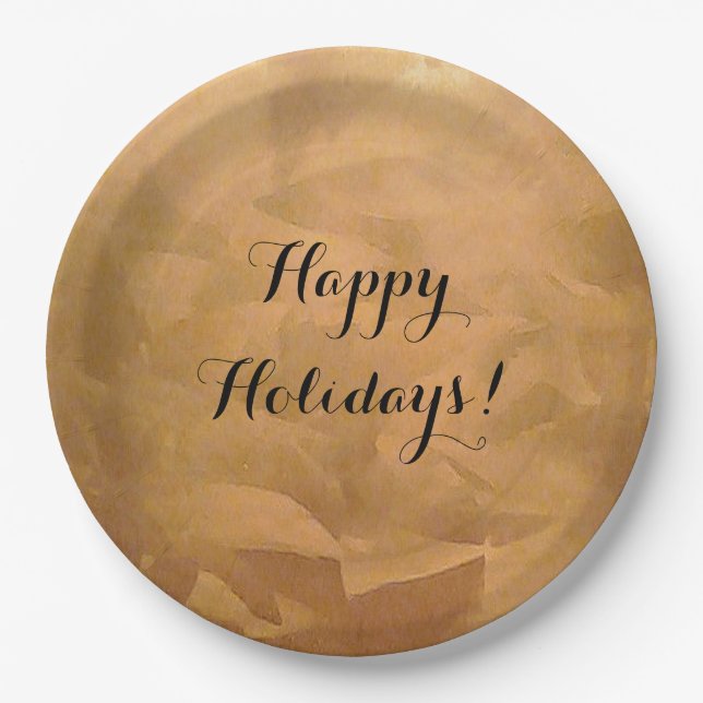 Create Your Own Happy Holidays Copper Metallic Paper Plate (Front)