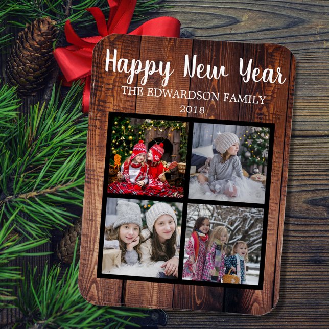 Create your own Happy New Year photo collage Magnet (Unique personal Happy New Year photo collage, magnetic holiday card.)