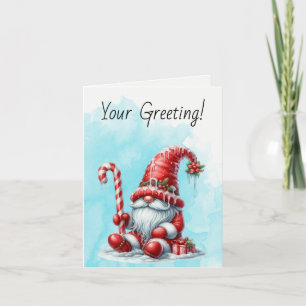 Create Your Own Happy Peppermint Christmas Gnome Holiday Card