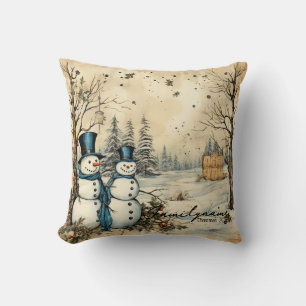 Create Your Own Happy Winter Snowman Couple Cushion