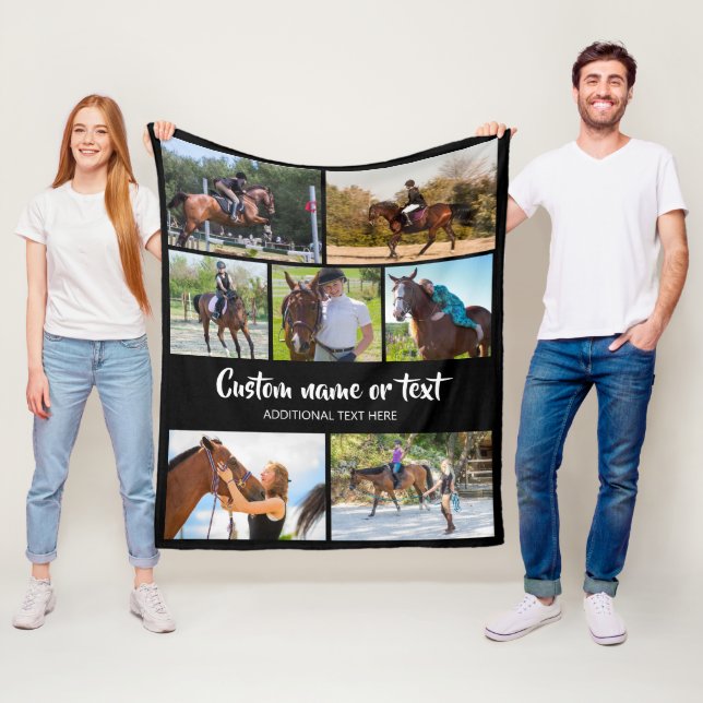 Create Your Own Horse Photo Collage Black  Fleece Blanket (In Situ)
