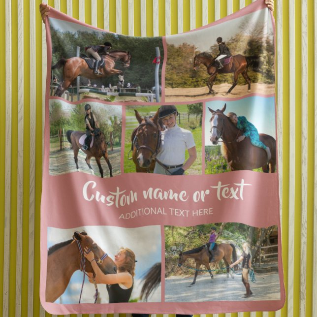 Create Your Own Horse Photo Collage Pink Fleece Blanket (Creator Uploaded)