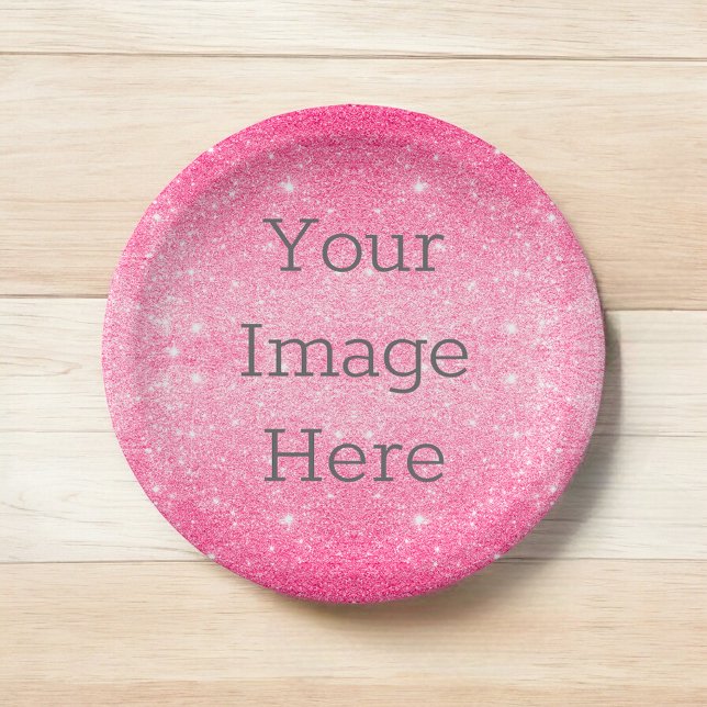 Create Your Own Hot Pink Glitter Sparkle Metallic Paper Plate (Creator Uploaded)