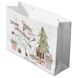 Create Your Own Ice Skating Snowman Christmas Large Gift Bag