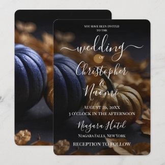 Create Your Own Indigo & Gold Pumpkins Invitation