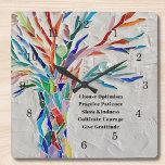 Create Your Own Inspirational/Motivational Quote Square Wall Clock<br><div class="desc">This decorative wall lock features a mosaic tree in rainbow colours and an inspiring quote. The text is customisable so you can replace the quote. Use the Design Tool to change the text size, style, or colour. You won't find this exact image from other designers as we create our artwork....</div>