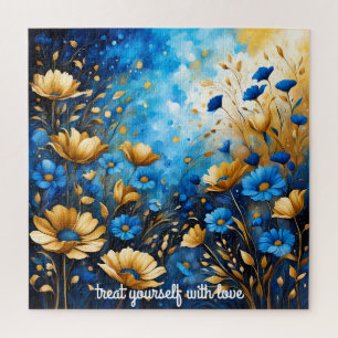 create your own inspirational quote,blue floral jigsaw puzzle