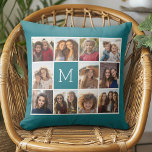 Create Your Own Instagram Collage Custom Monogram Cushion<br><div class="desc">Teal Blue and White - Use 11 square photos to create a unique and personal gift. Or you can keep the hipster puppy and make a trendy keepsake. If you need to adjust the pictures,  click on the customise tool to make changes.</div>