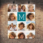 Create Your Own Instagram Collage Custom Monogram Poster<br><div class="desc">Teal Blue and White - Use 11 square photos to create a unique and personal gift. Or you can keep the hipster puppy and make a trendy keepsake. If you need to adjust the pictures,  click on the customize tool to make changes.</div>