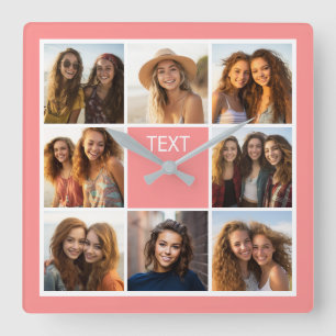 Create Your Own Instagram Collage Custom Monogram Square Wall Clock