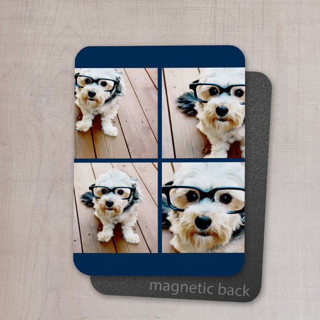 Create Your Own Instagram Collage Navy 4 Pictures Magnet (Personalized magnet with photo collage and text)
