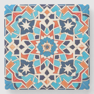 Create Your Own Kaleidoscope Turquoise Blue Orange Stone Coaster