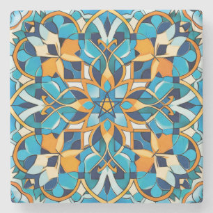 Create Your Own Kaleidoscope Turquoise Orange Gold Stone Coaster