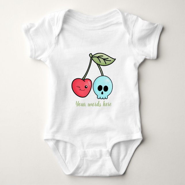 Create Your Own Kawaii Cherry & Skull Baby Bodysuit (Front)