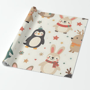 Create Your Own Kawaii Friends Christmas Animals Wrapping Paper
