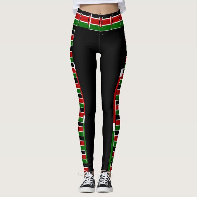 Create your Own Kenya National Flag Colours patter Leggings (Front)