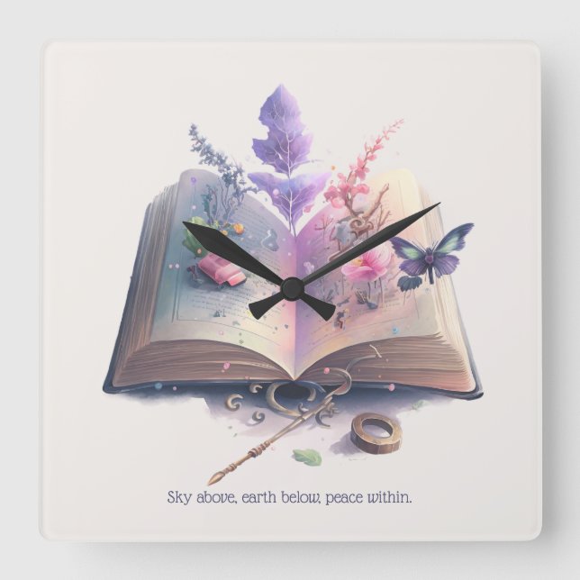 Create Your Own Kitchen Witch Spell Book Square Wall Clock (Front)