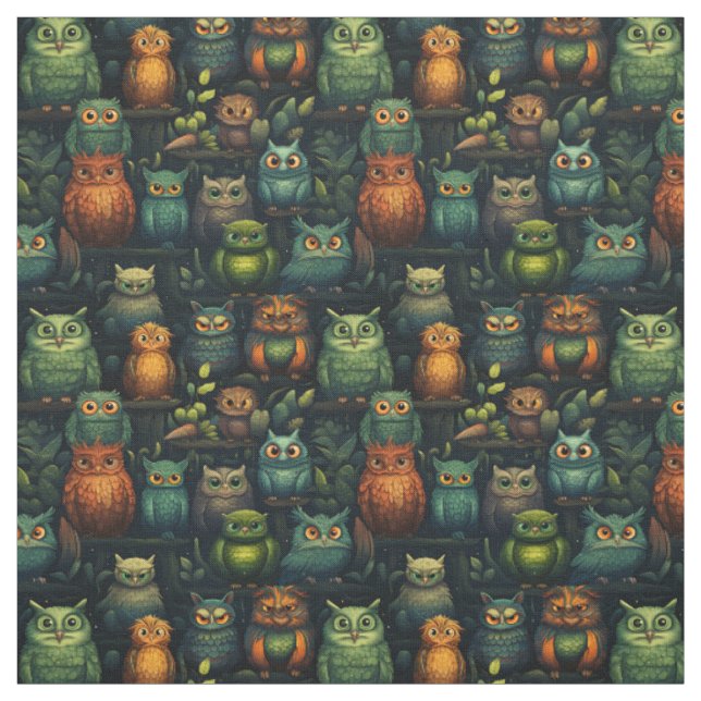 Create Your Own Kooky Owls Black Fabric (Swatch)
