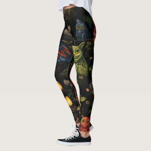 Create Your Own Kooky Wild Goblins Owls Black Leggings