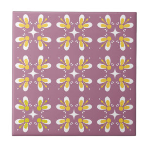 Create your own l Colourful floral pattern Purple Ceramic Tile