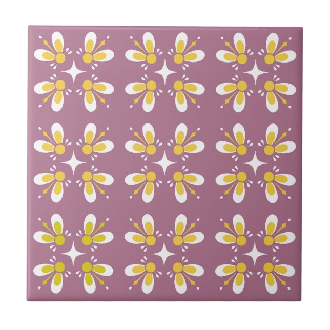 Create your own l Colourful floral pattern Purple Ceramic Tile (Front)