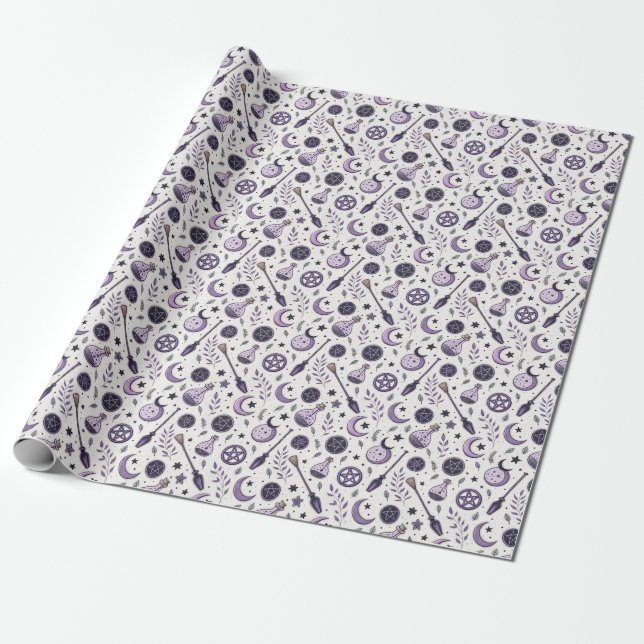 Create Your Own Lavender Crescent Moon Magic Wrapping Paper (Unrolled)