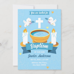 Create Your Own Light Blue Boy Baptism Christening Invitation