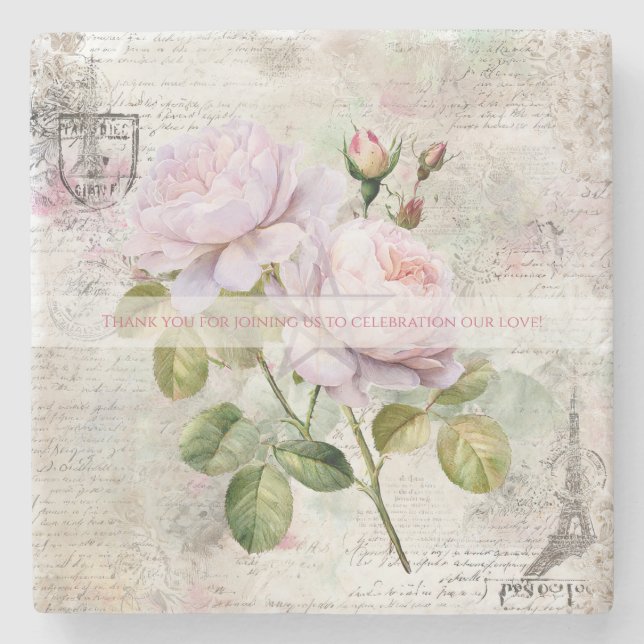 Create Your Own Lilac Roses Handfasting Thanks Stone Coaster (Front)
