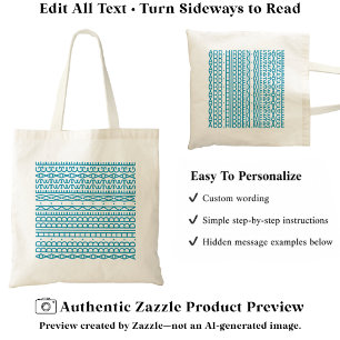 Create Your Own Long Hidden Message & Name Aqua Tote Bag