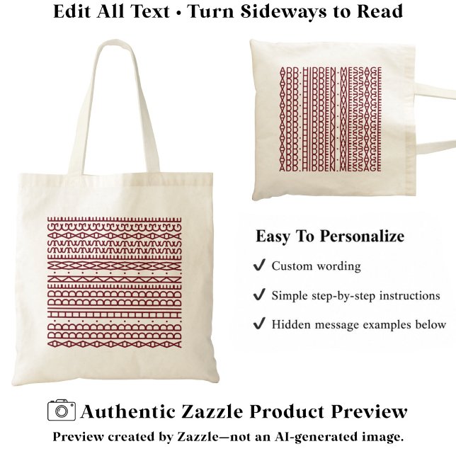 Create Your Own Long Hidden Message & Name Brgndy Tote Bag (Creator Uploaded)