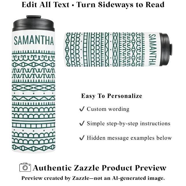 Create Your Own Long Hidden Message & Name Green Thermal Tumbler (Creator Uploaded)