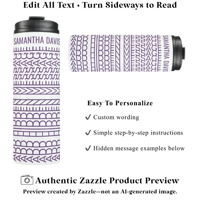 Create Your Own Long Hidden Message & Name Purple  Thermal Tumbler (Creator Uploaded)
