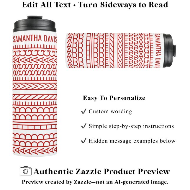 Create Your Own Long Hidden Message & Name Red Thermal Tumbler (Creator Uploaded)