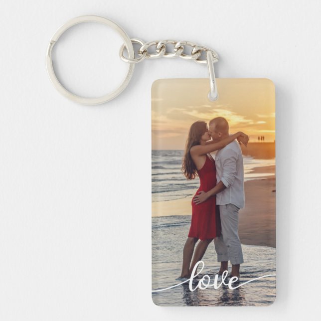 Create Your Own Love Script Romantic Couple Photo Key Ring (Front)