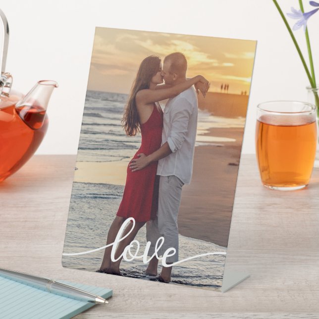 Create Your Own Love Script Romantic Couple Photo Pedestal Sign (In SItu)