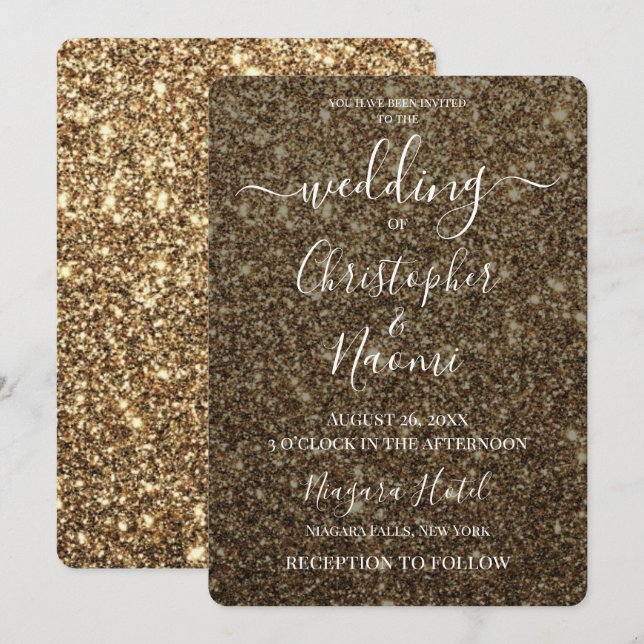 Create Your Own Lux Wedding Glitter Print Invitation (Front/Back)