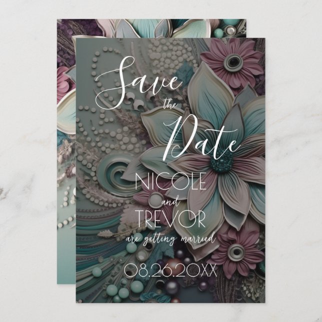Create Your Own - Luxury Shabby Chic Paper Flowers Save The Date (Front/Back)