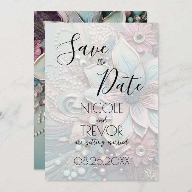 Create Your Own - Luxury Shabby Chic Paper Flowers Save The Date (Front/Back)