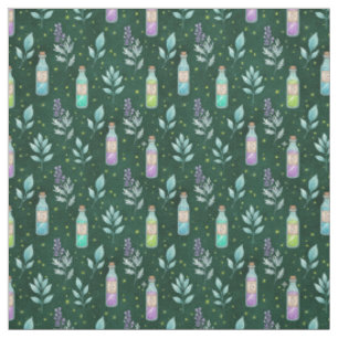 Create Your Own Magic Moon Potions Floral Green Fabric