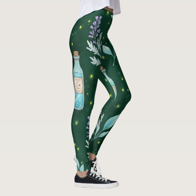 Create Your Own Magic Moon Potions Floral Green Leggings (Right)