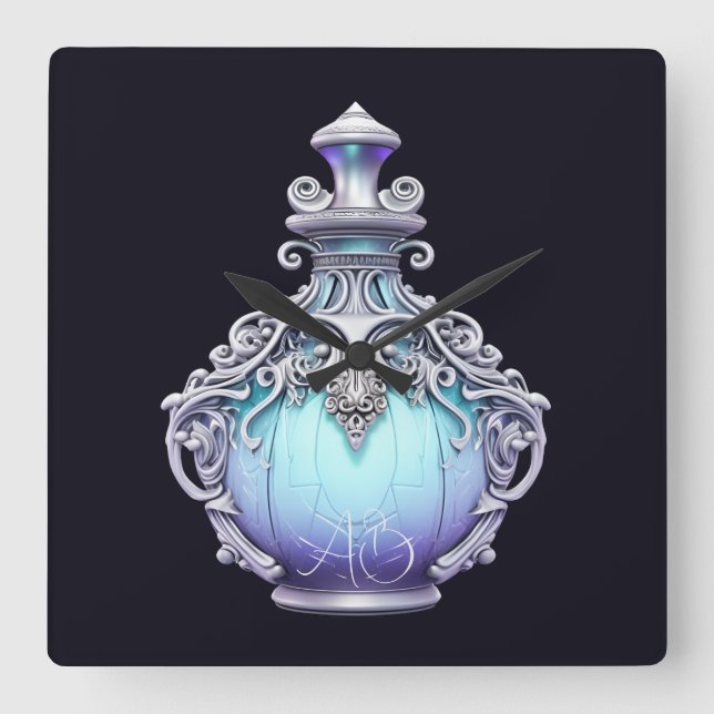 Create Your Own Magic Silver Potion Bottle Square Wall Clock (Front)