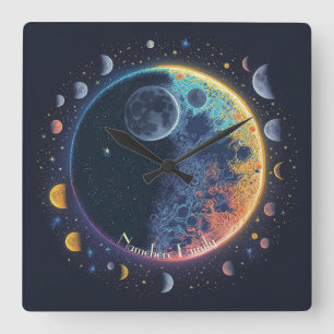 Create Your Own Magical Rainbow Moons Square Wall Clock