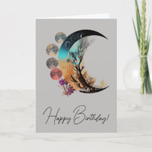 Create Your Own Many Moons Midnight Crescent Holiday Card