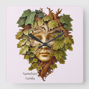 Create Your Own Maple Green Man Square Wall Clock
