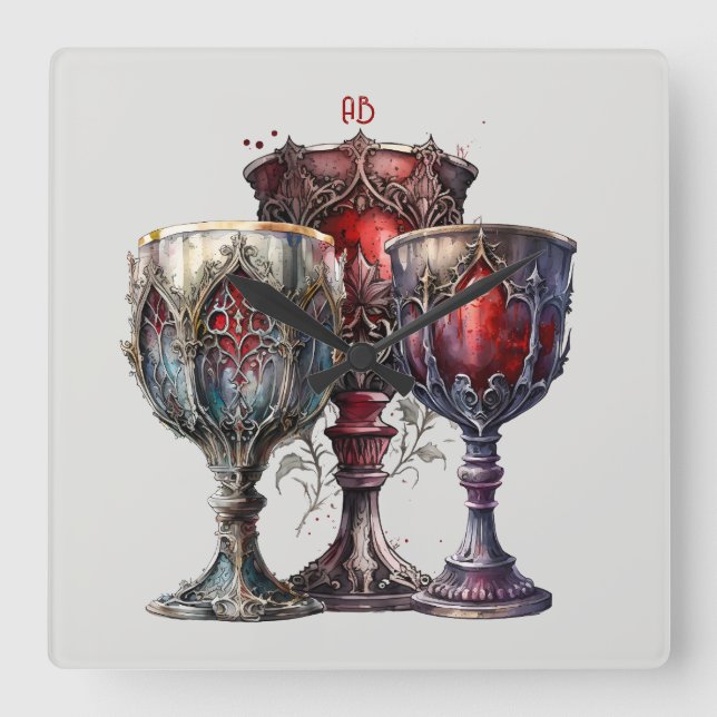 Create Your Own Mediaeval Red Gothic Chalices Square Wall Clock (Front)