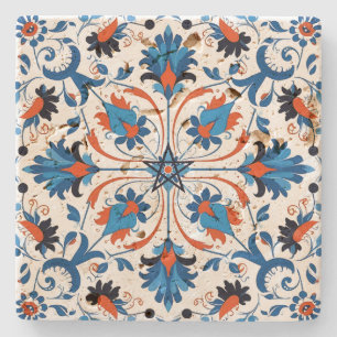 Create Your Own Mediterranean Blue Orange Black Stone Coaster