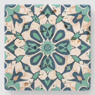 Create Your Own Mediterranean Green Gold Mandala Stone Coaster
