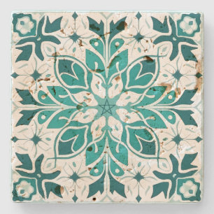 Create Your Own Mediterranean Ocean Green Floral Stone Coaster