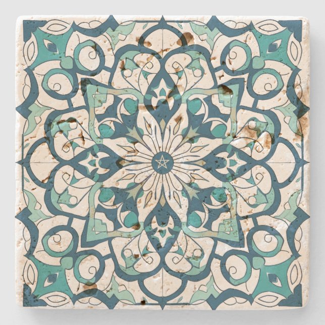 Create Your Own Mediterranean Spring Green Floral Stone Coaster (Front)