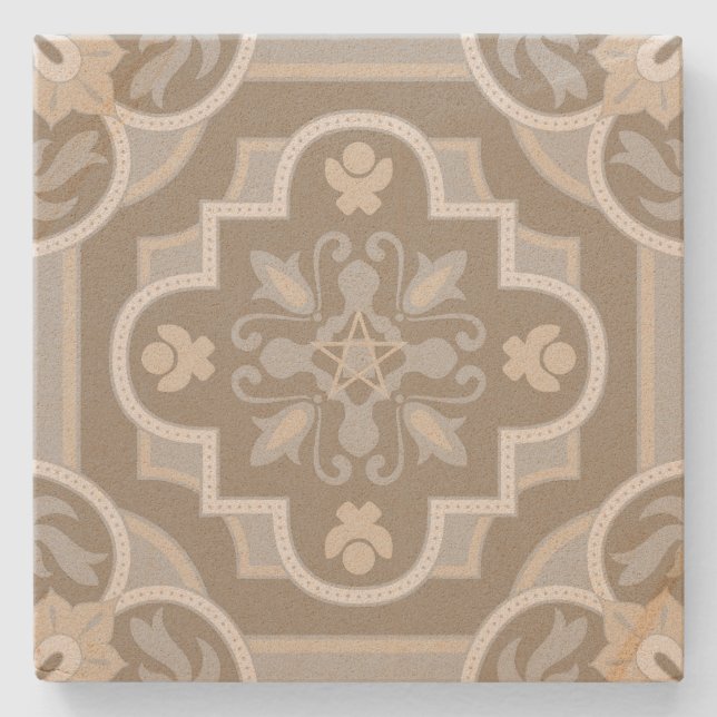 Create Your Own Mediterranean Style Neutral Tiles Stone Coaster (Front)